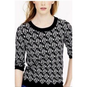 J Crew Fish Sweater Navy Blue White Small 3/4 Sleeves
